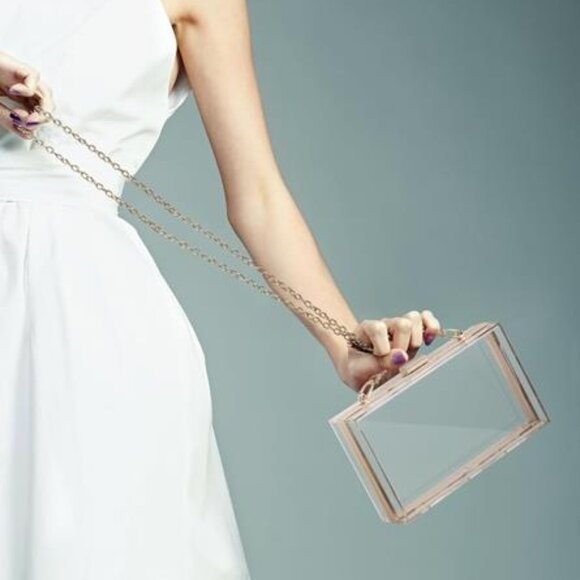 Clear Acrylic Handbag for Women – Shoulder Purse with Gold Tone Chain Strap - Picture 10 of 12